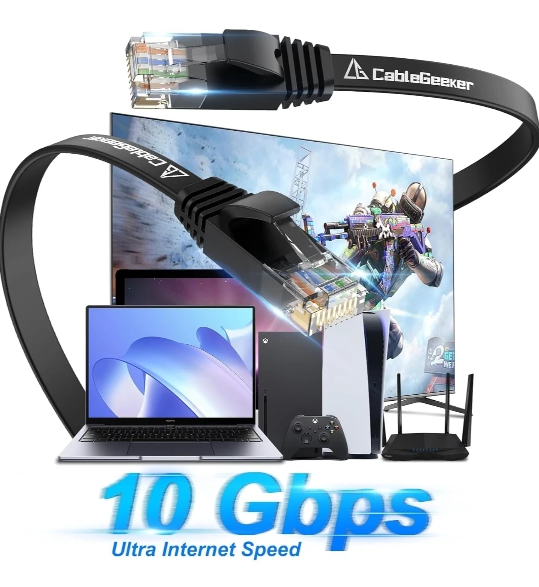 CableGeeker Cat6 UTP Flat Network Patch Cable - 10 Gbps - photo 2