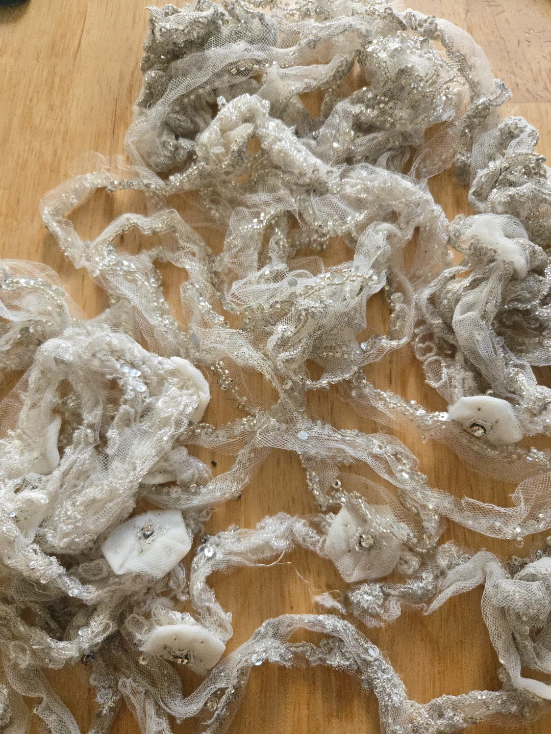 Embellished Lace Ribbon Trim with Flowers and Beads