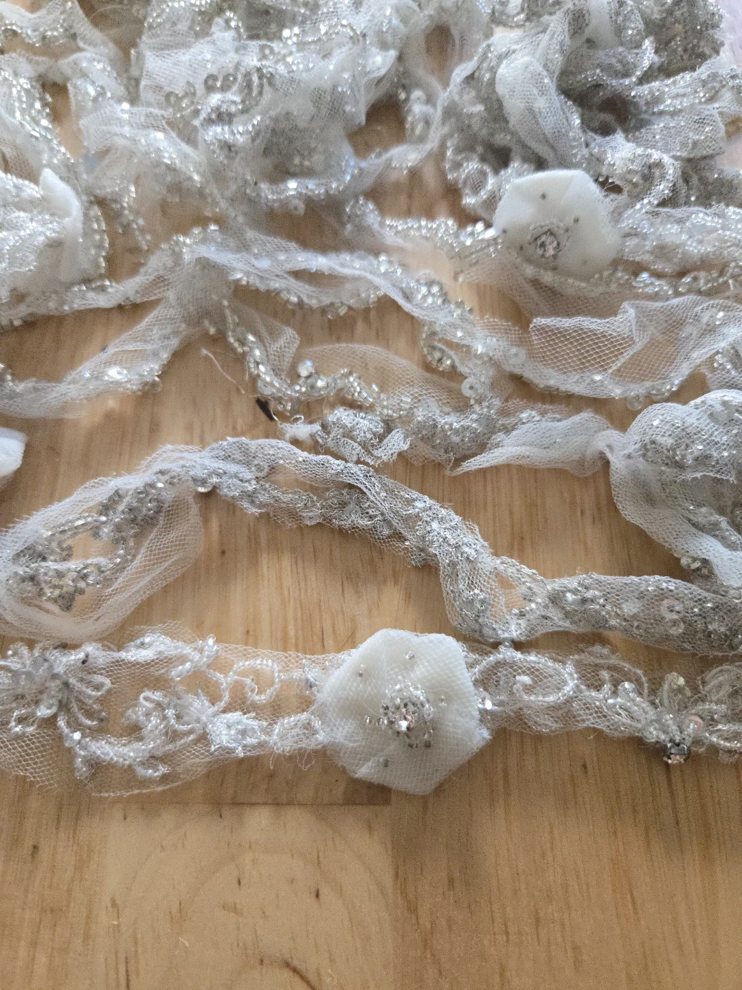 Embellished Lace Ribbon Trim with Flowers and Beads - photo 2