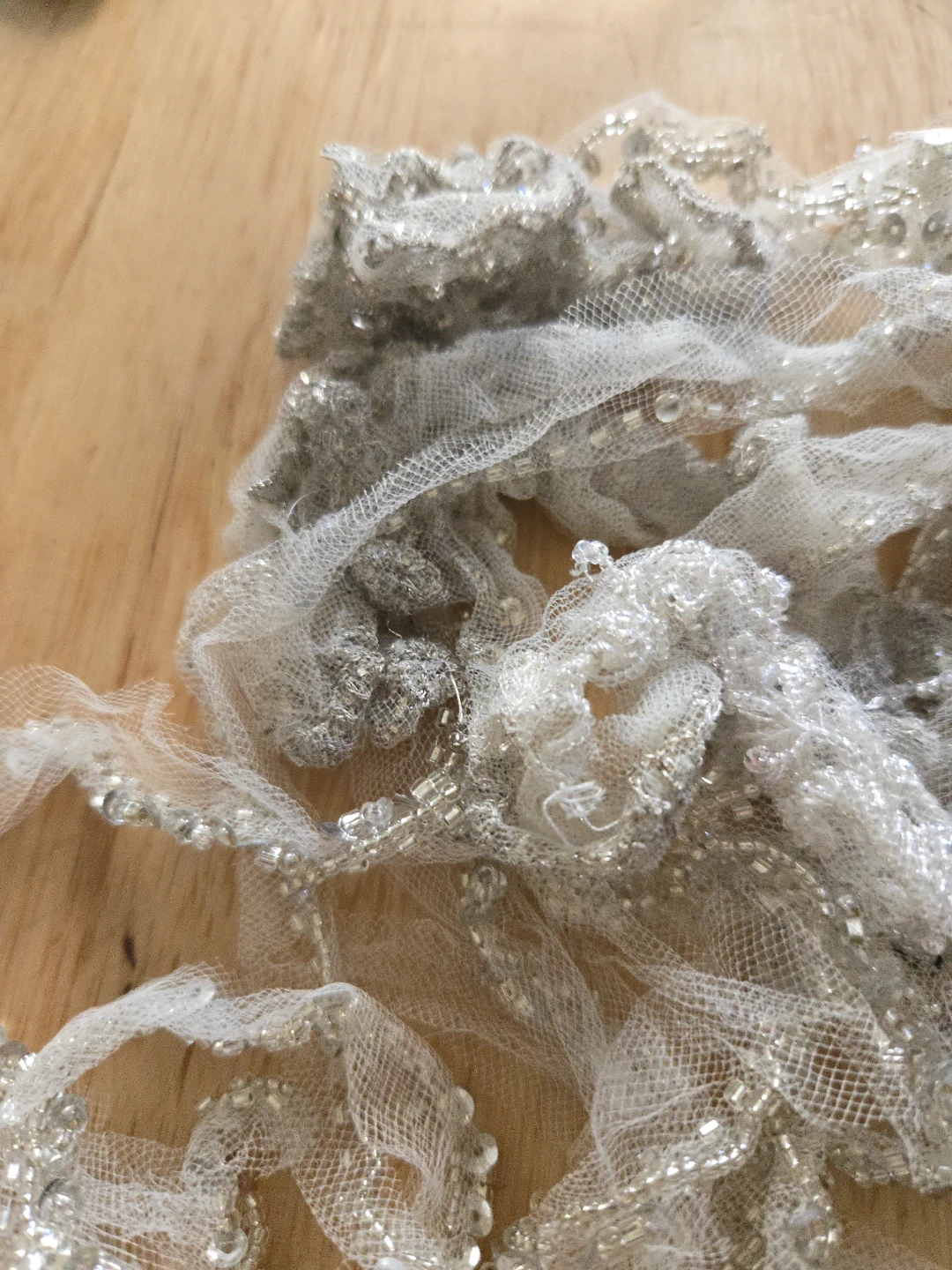 Embellished Lace Ribbon Trim with Flowers and Beads - photo 3