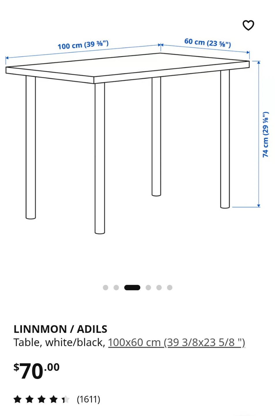 IKEA LINNMON / ADILS Table - White/Black - photo 4