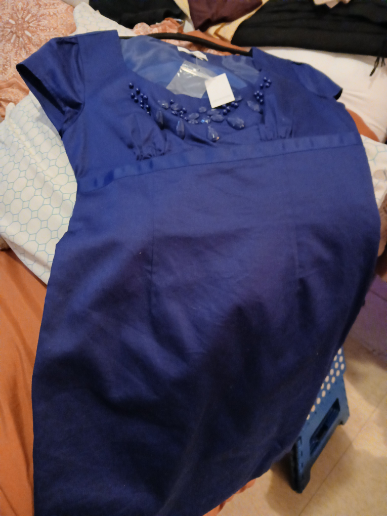 Blue Beaded Cap Sleeve Dress - photo 2