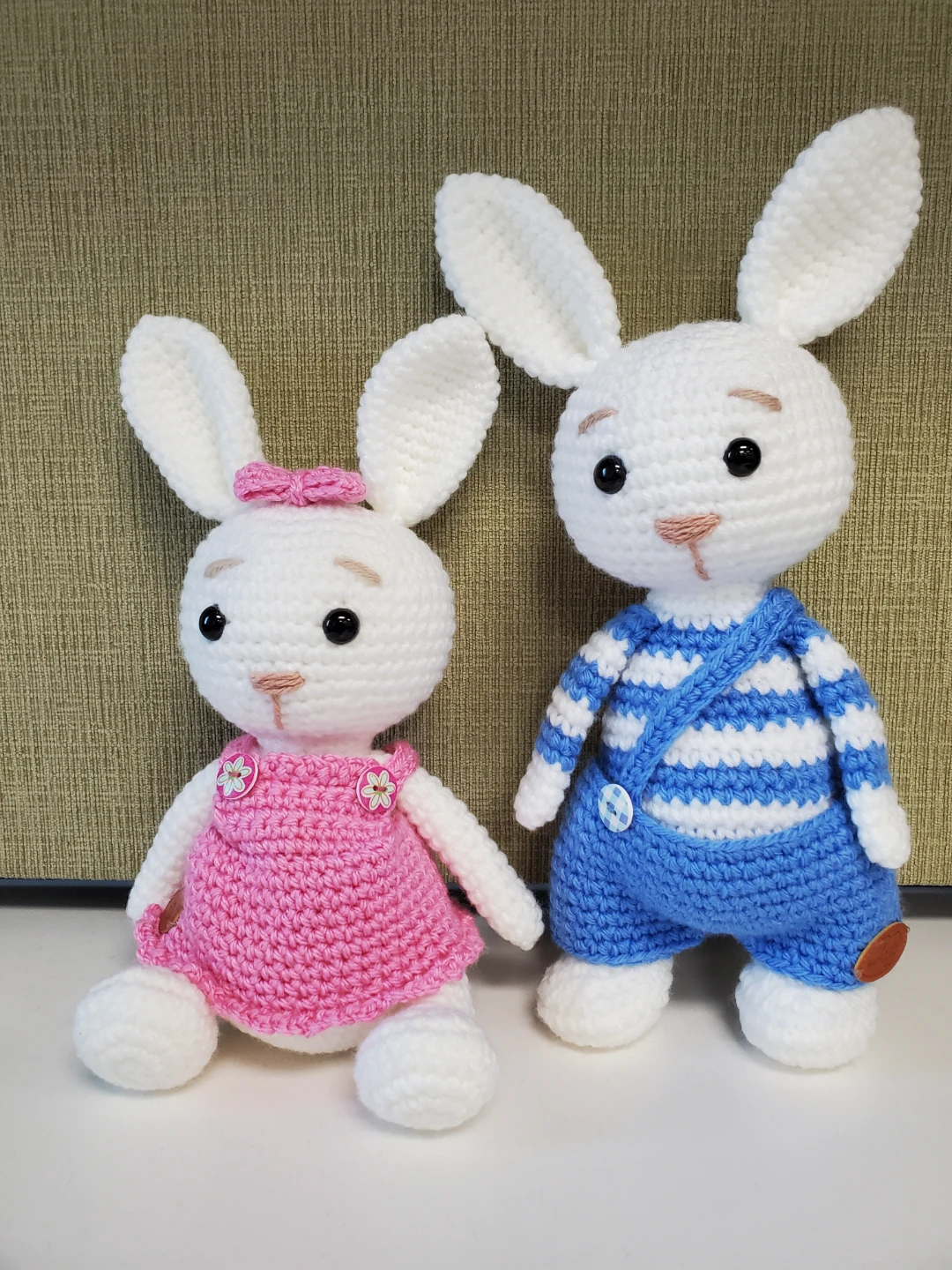 Crocheted Bunny Stuffed Animals - Boy and Girl