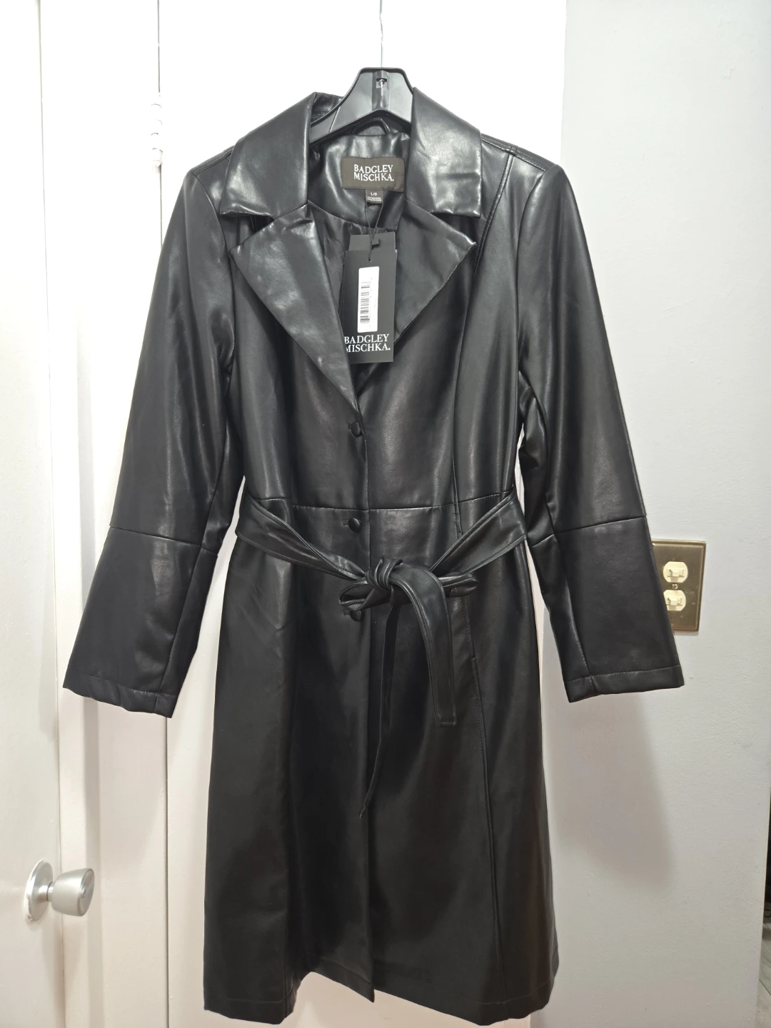 Badgley Mischka Vegan Leather Trench Coat Black L/G - photo 2