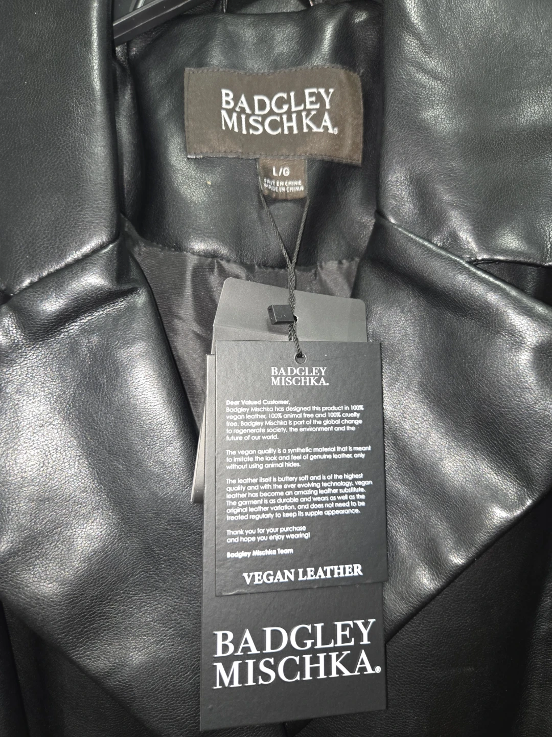 Badgley Mischka Vegan Leather Trench Coat Black L/G - photo 5