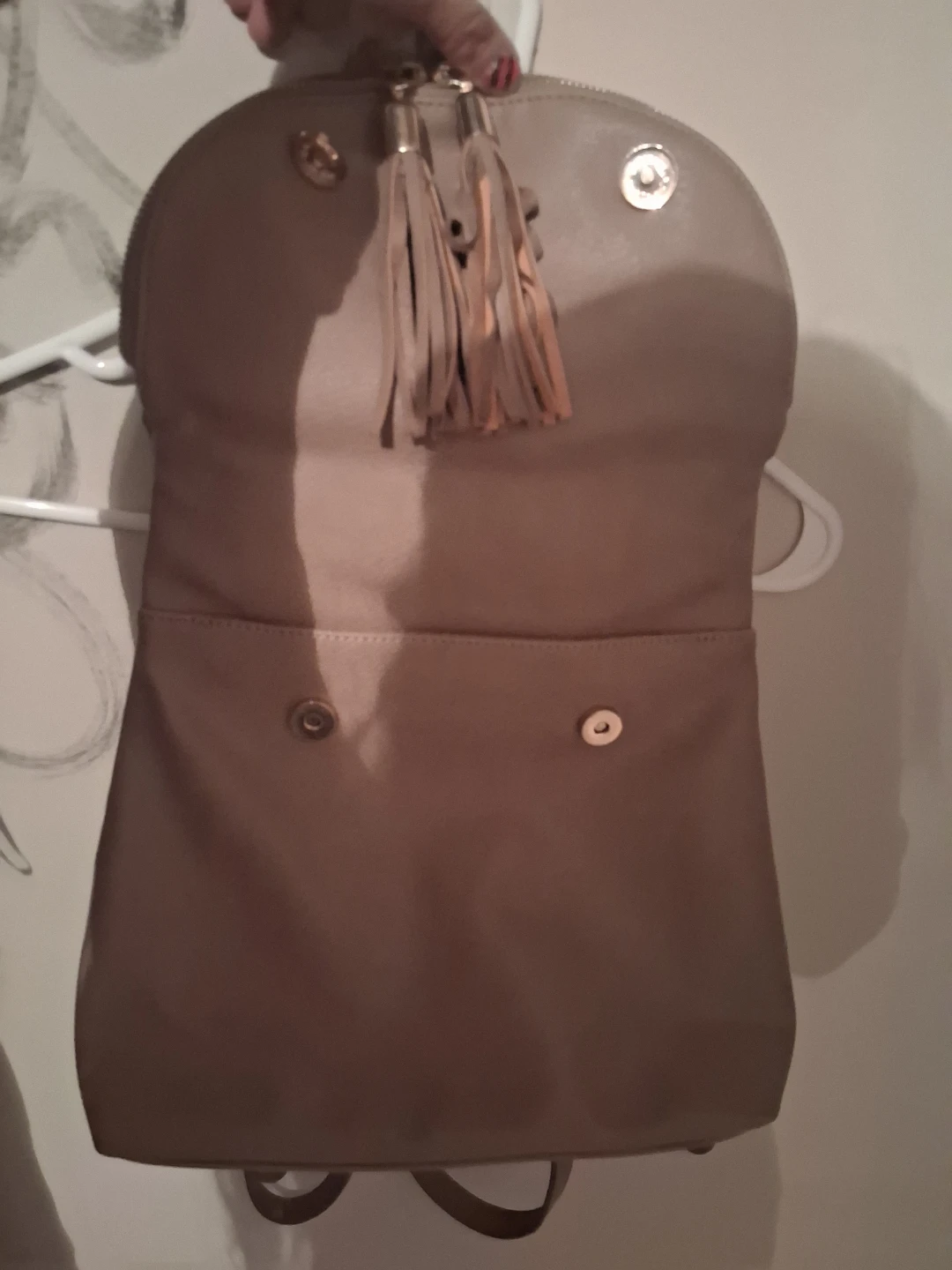 Tan Faux Leather Backpack with Tassel Accent - photo 2