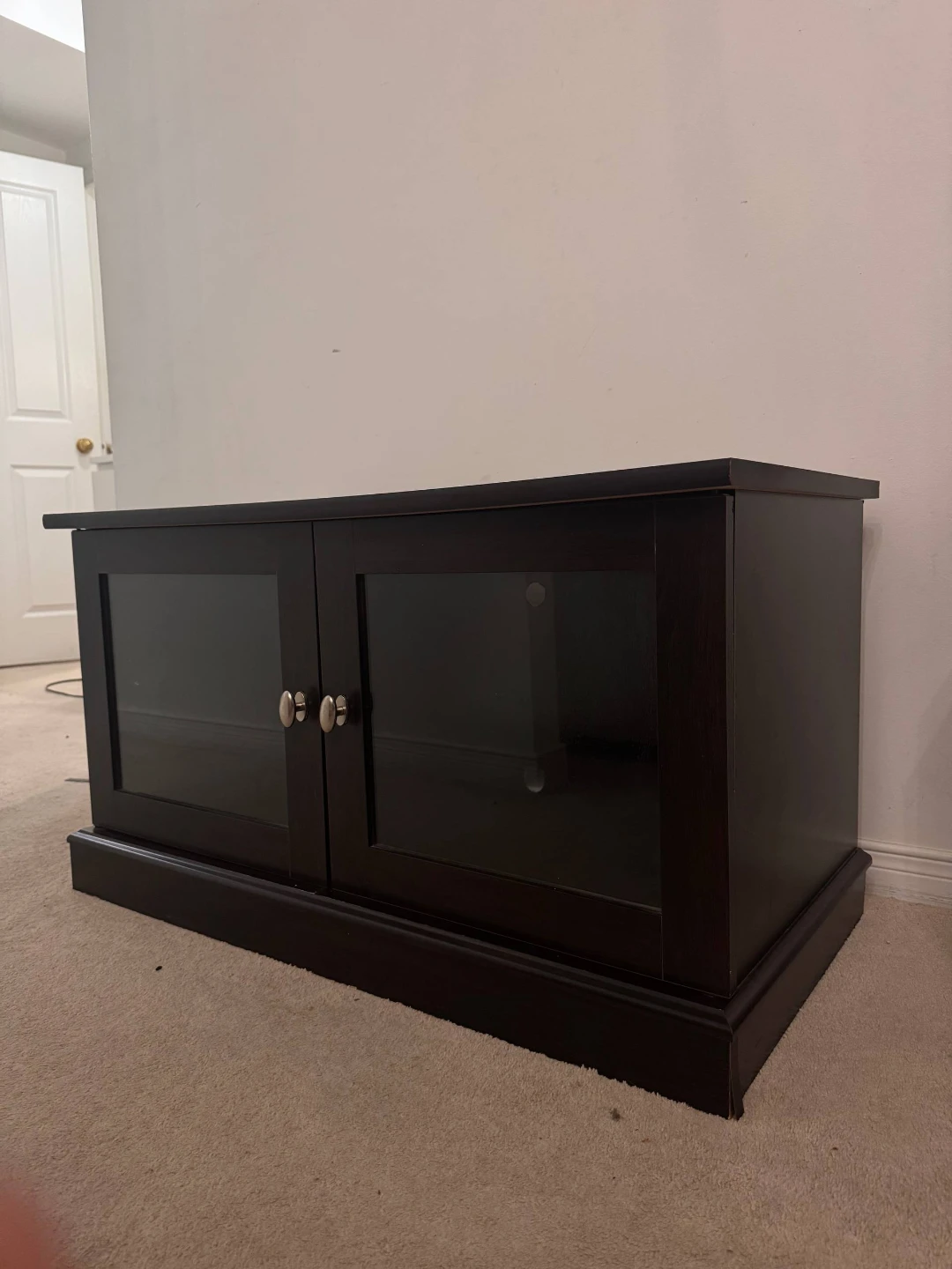 Dark Brown TV Stand with Glass Doors