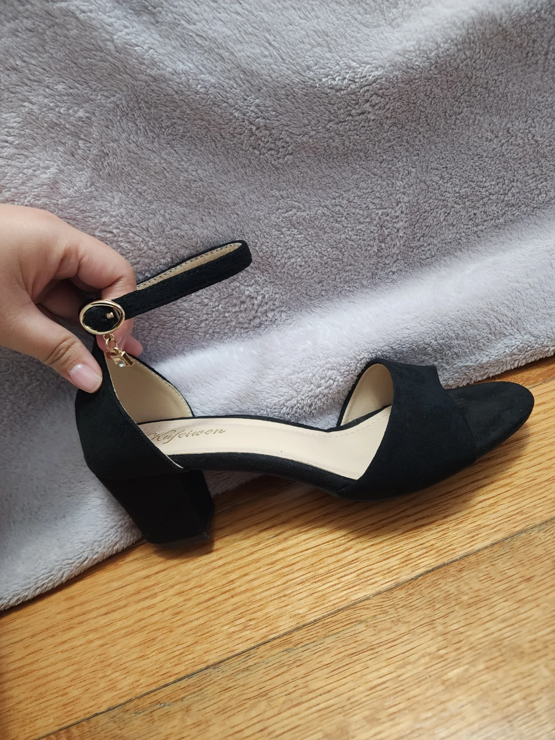 Black Suede Block Heels - Size US 7.5 - Ankle Strap - photo 3