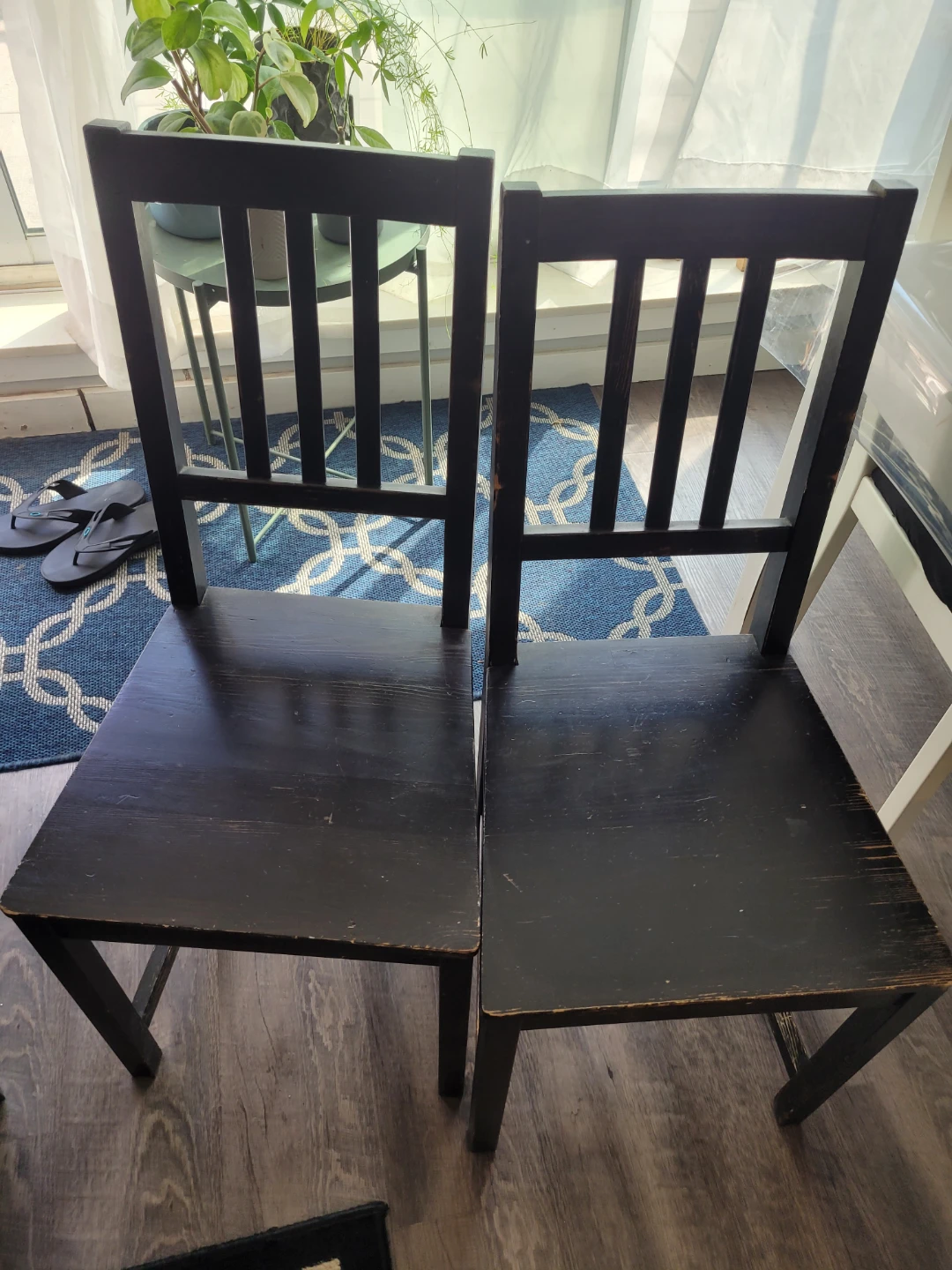 Set of 2 Black IKEA Dining Chairs with Grey Cushions - photo 2