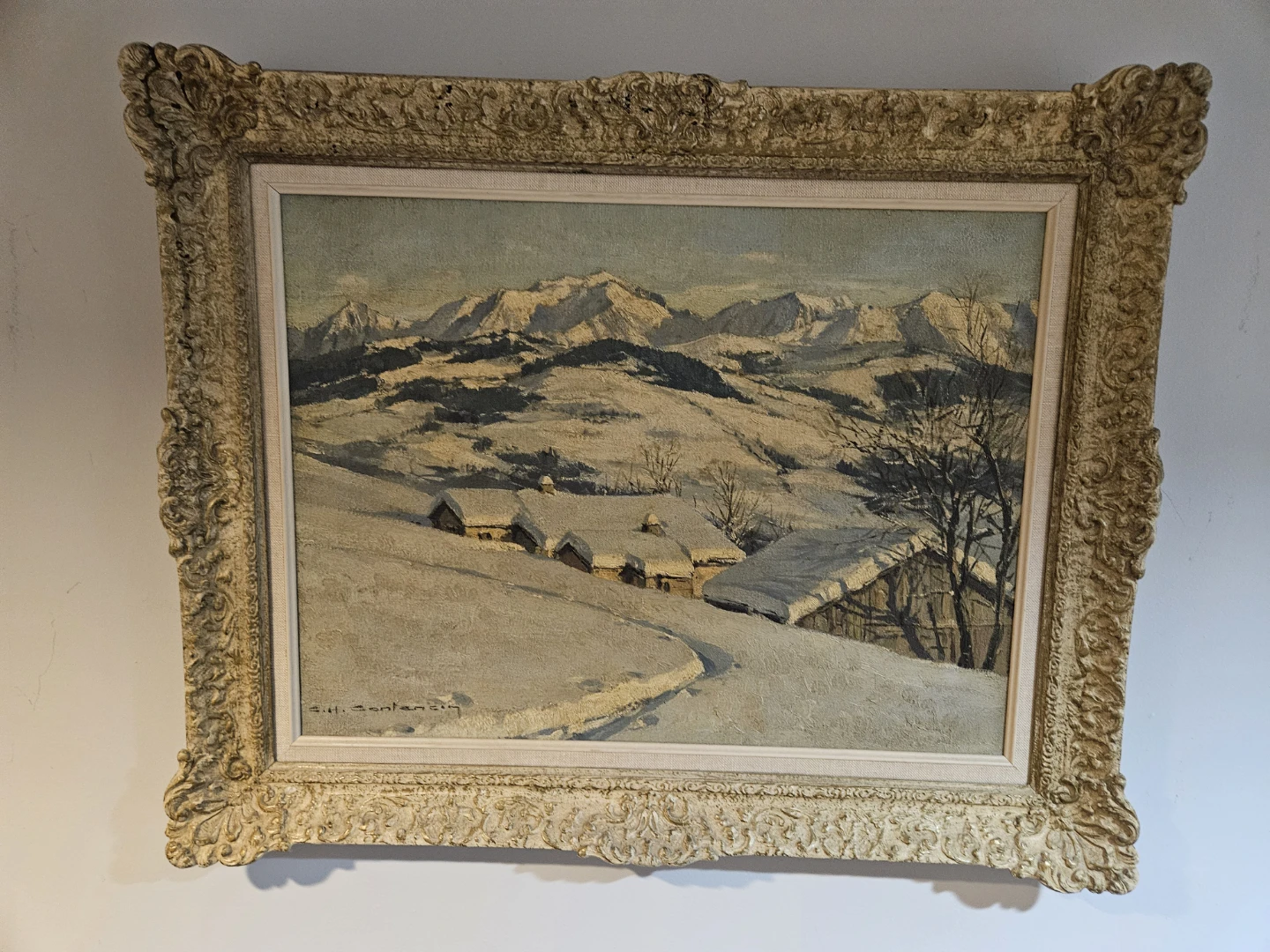 30" x 24" Original Oil Painting of Snowy Village