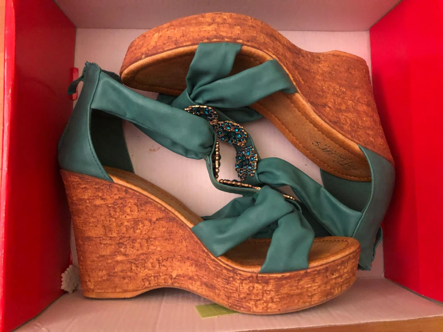 Teal Wedge Sandals with Embellishments - photo 2