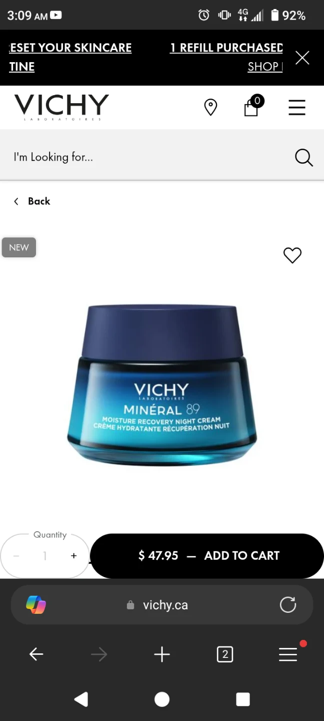 Vichy Mineral 89 Moisture Recovery Night Cream