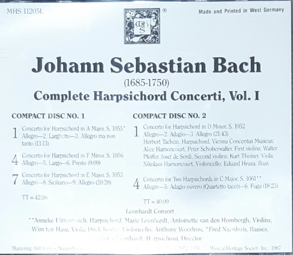 Johann Sebastian Bach Complete Harpsichord Concerti Vol. I CD - photo 2