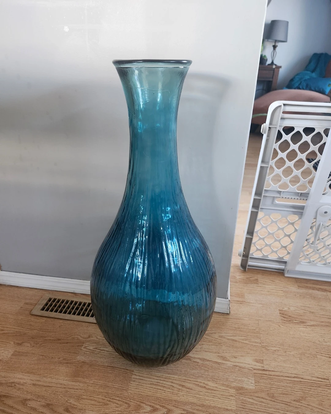 Large Teal Blue Glass Floor Vase - photo 3