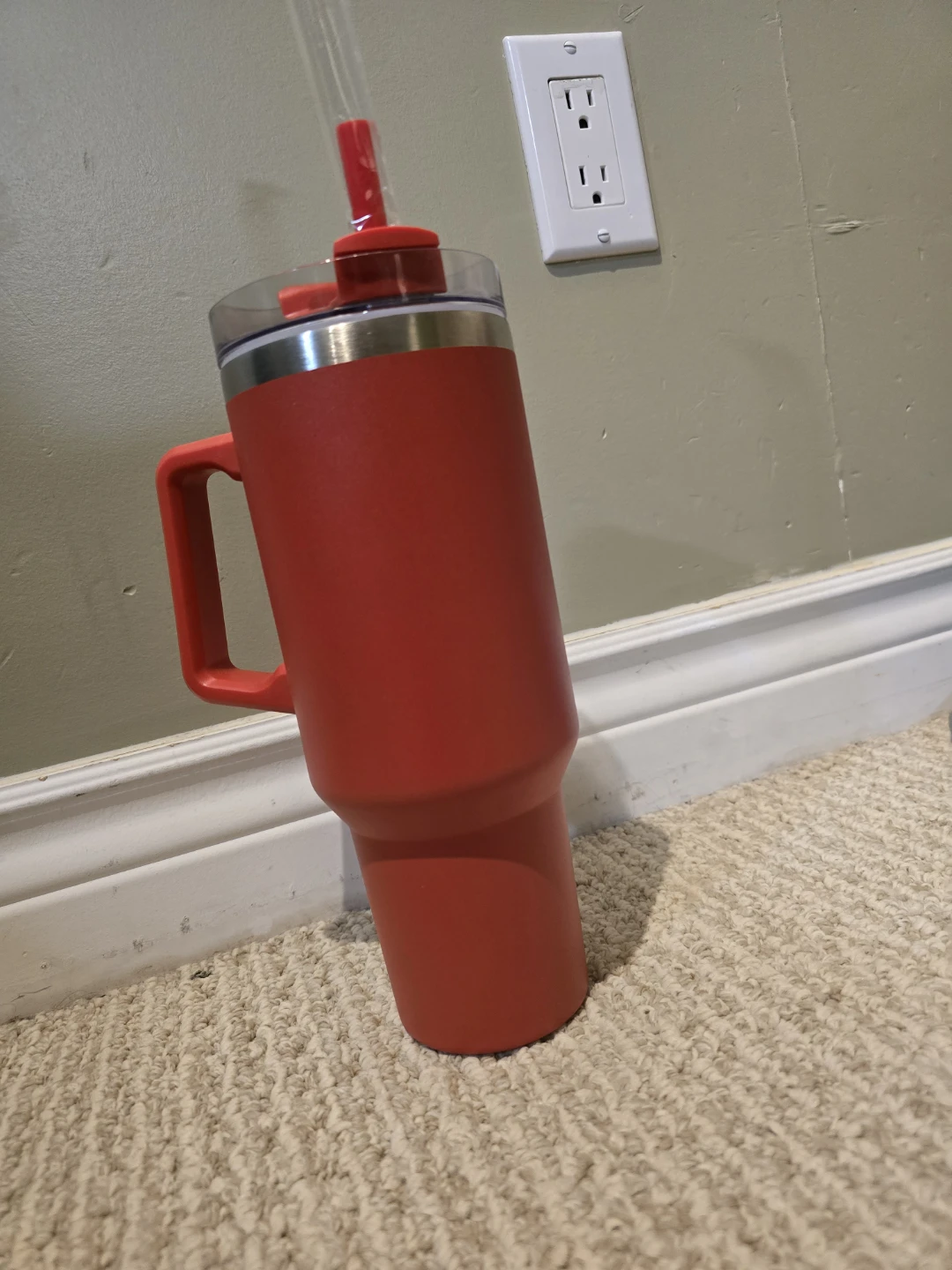 Red Tumbler with Handle and Straw