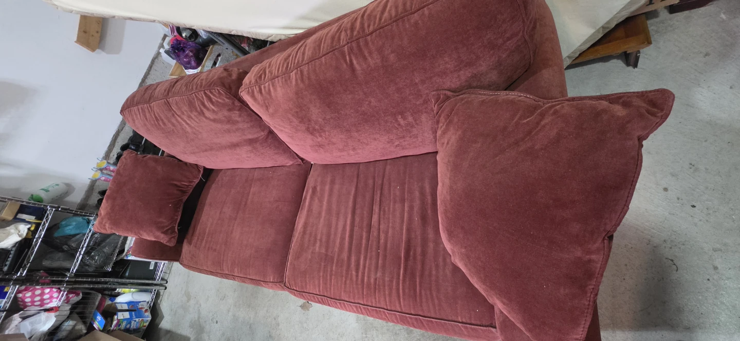 Rust brownish Red Velvet Sofa with Cushions