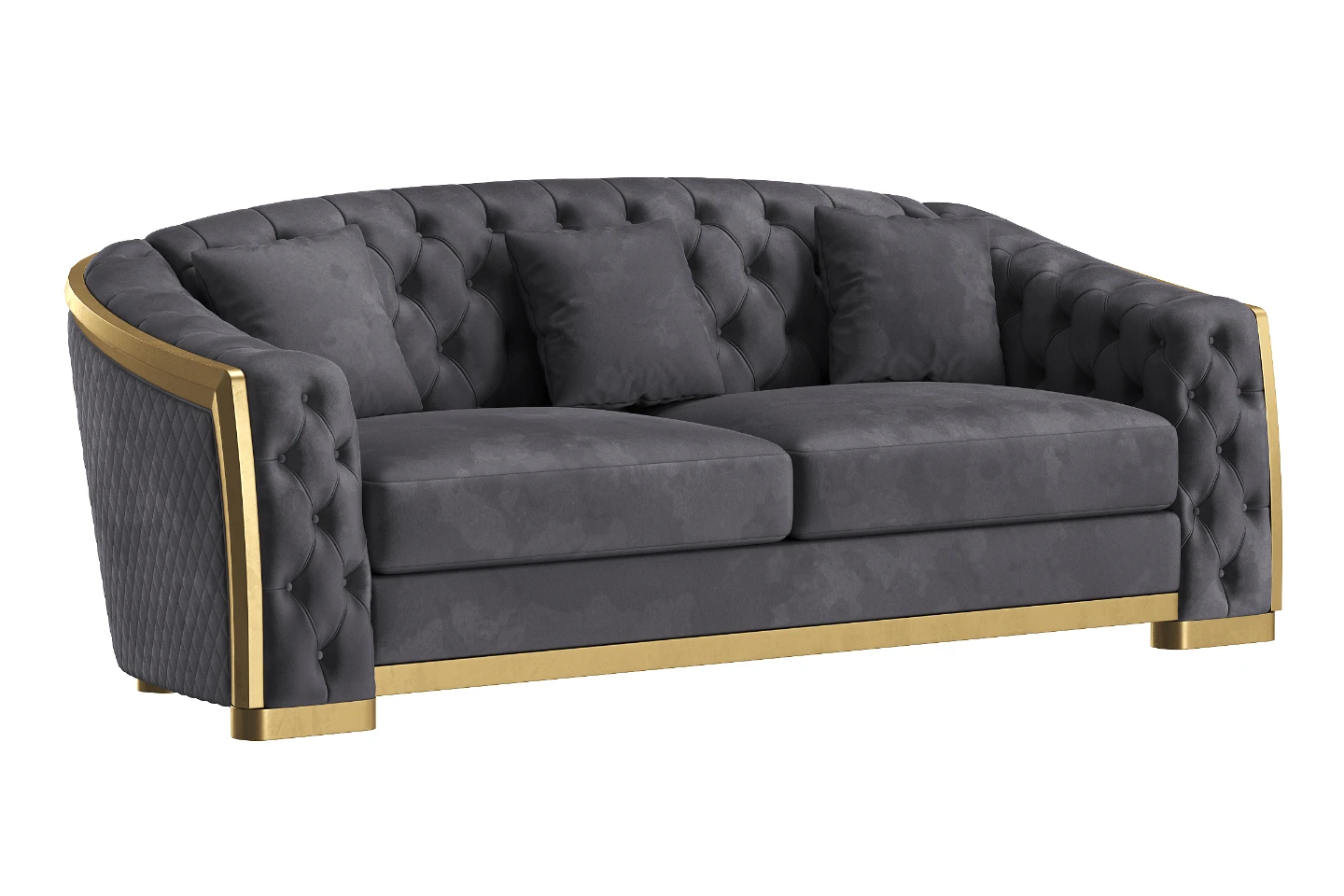 3-Piece Velvet Living Room Set With Gold Accent Stainless Steel - photo 2