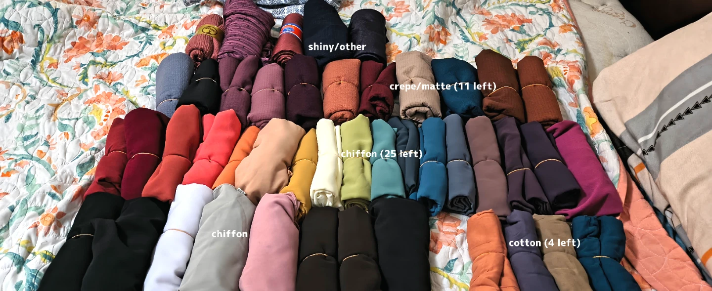 Assorted Hijab Scarves - Various Colours & Fabrics