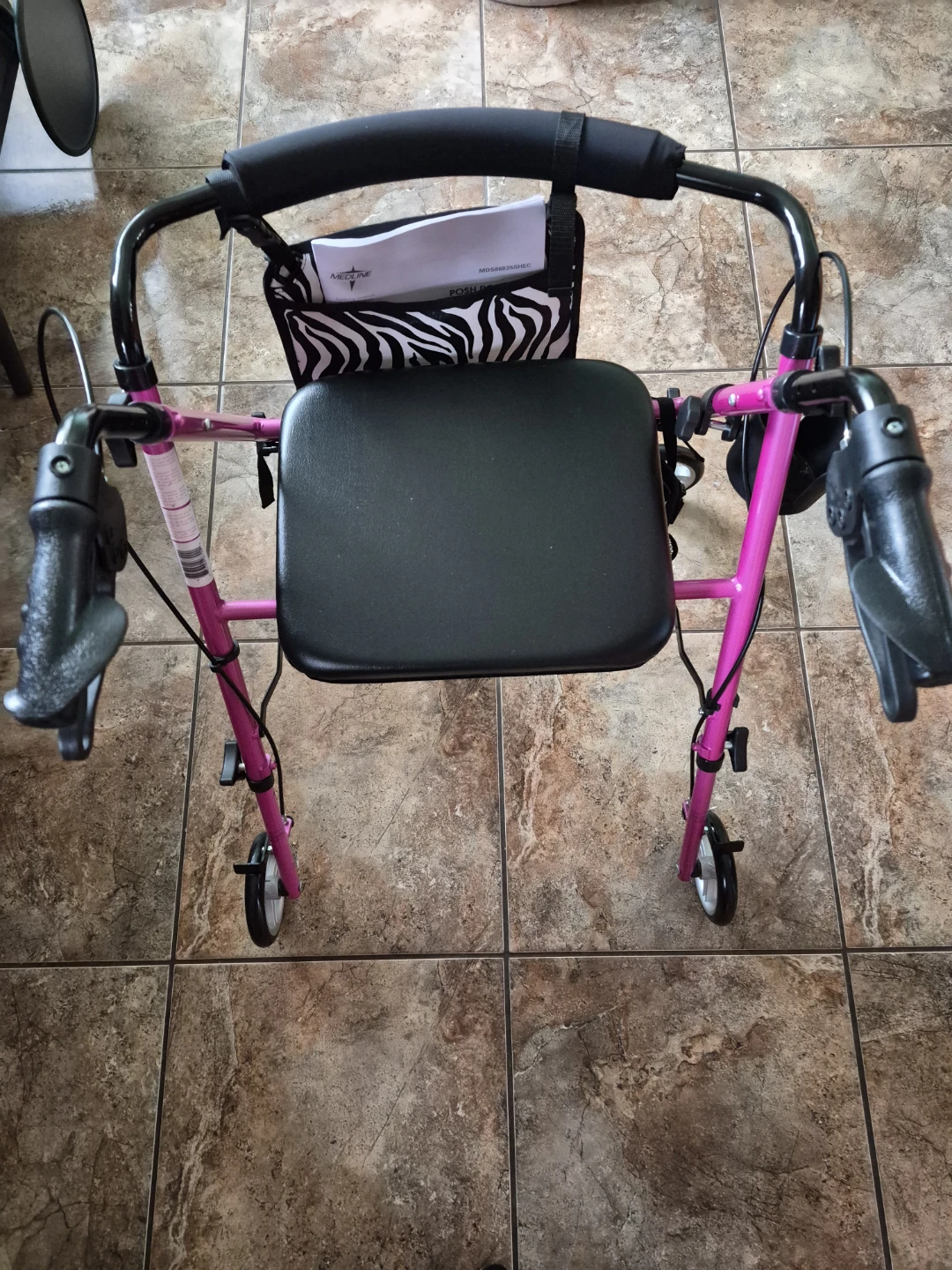 Medline Pink Posh Rollator Rolling Walker with Seat and Bag