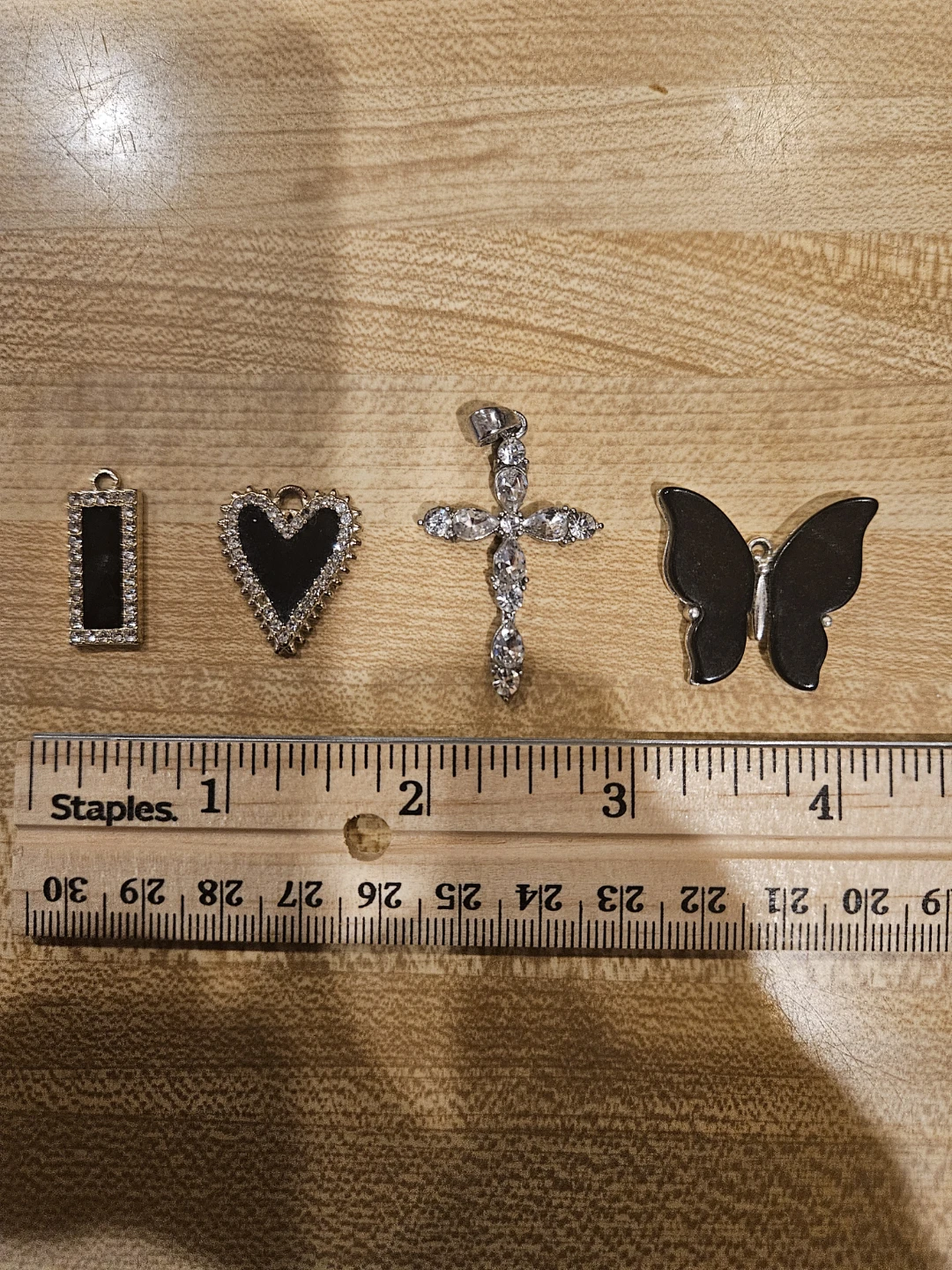 Set of 4 Charms: Rectangle, Heart, Cross, Butterfly