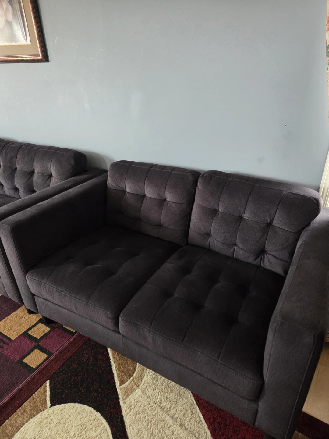Dark Grey Tufted Sofa and Accent Chair