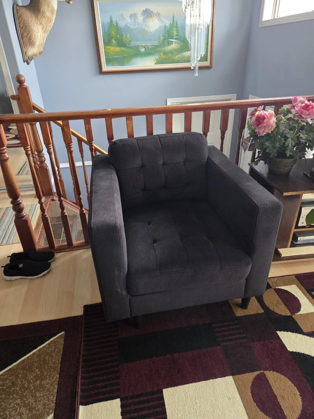 Dark Grey Tufted Sofa and Accent Chair - photo 2