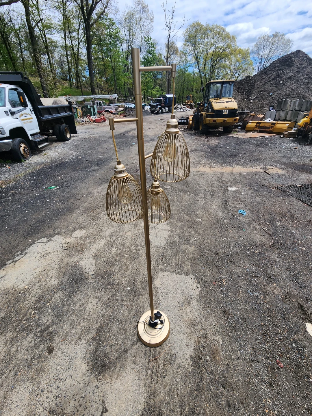 Gold Metal Floor Lamp with 3 Caged Shades