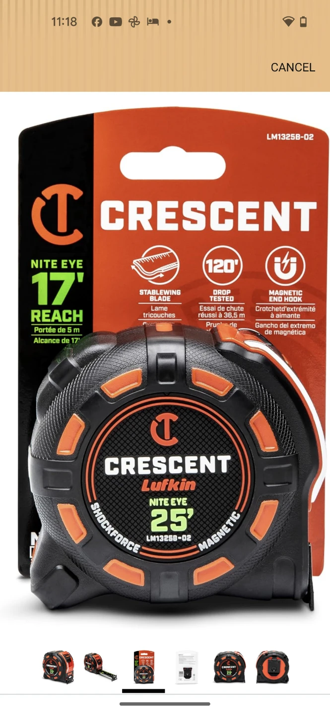 Crescent Lufkin Shockforce Nite Eye 25' Magnetic Tape Measure - photo 3