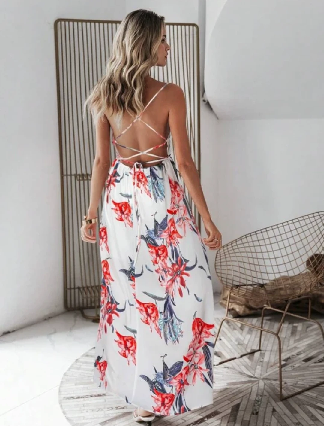 Floral Maxi Dress with Open Back (Small) - photo 2