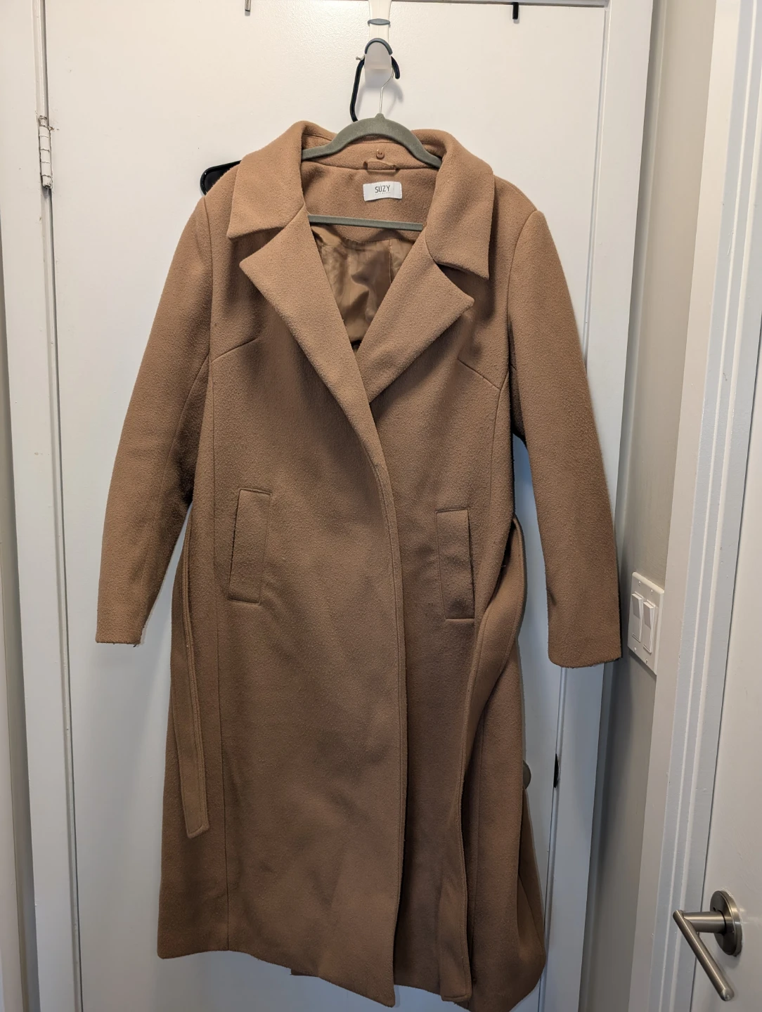 Suzy Shier Women's Camel Wool Blend Coat with Faux Fur Collar - photo 2