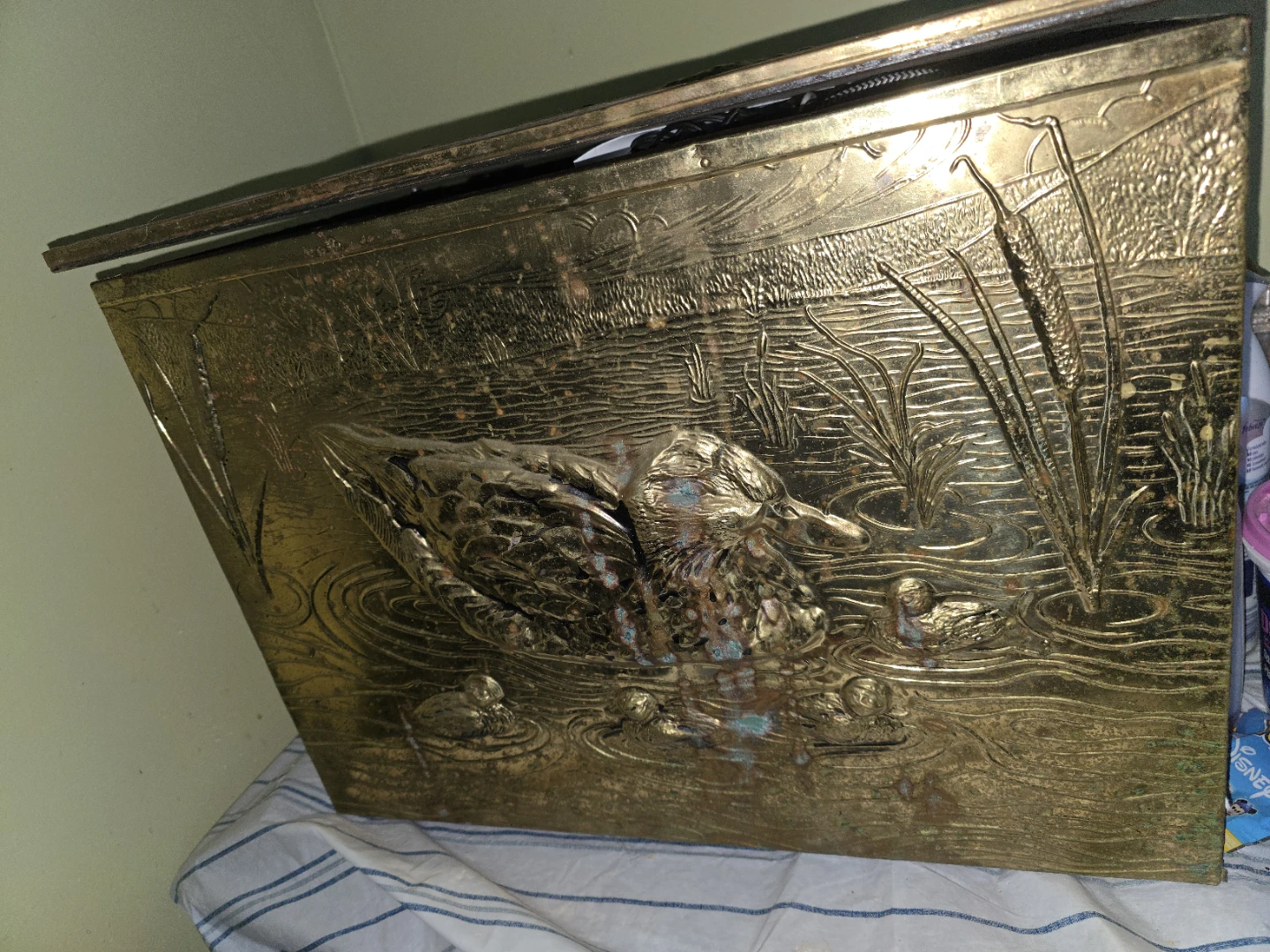 Brass Duck and Ducklings Fireplace Box