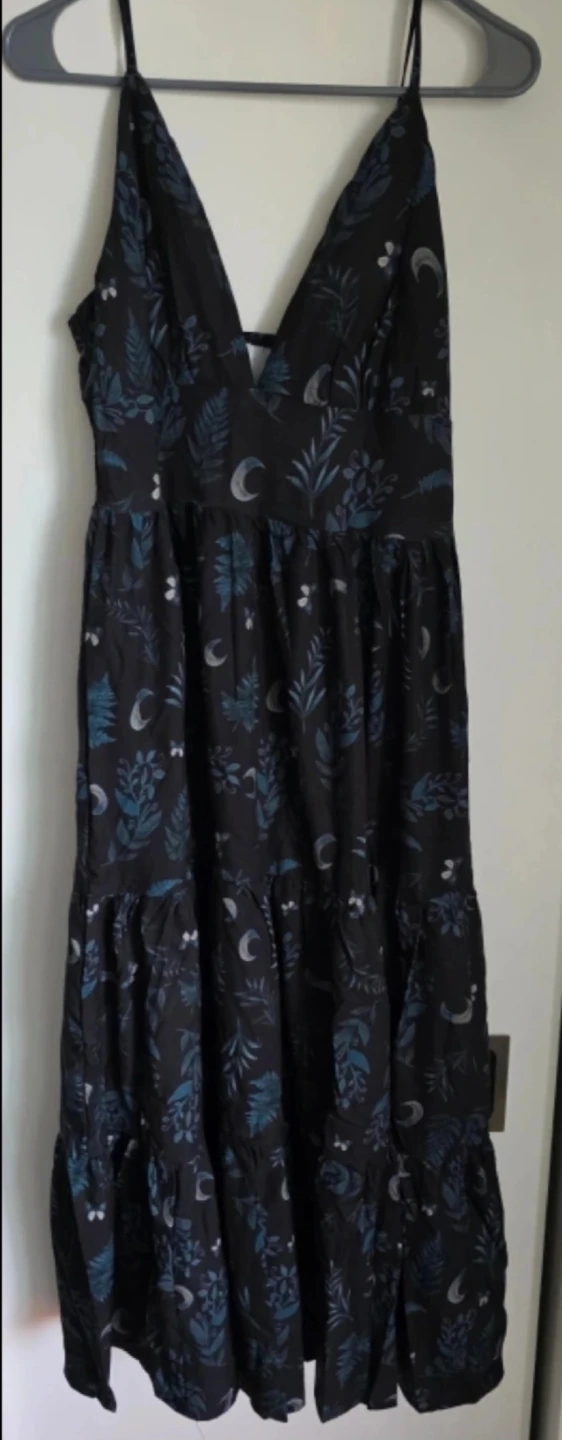 Black floral and moon print midi dress