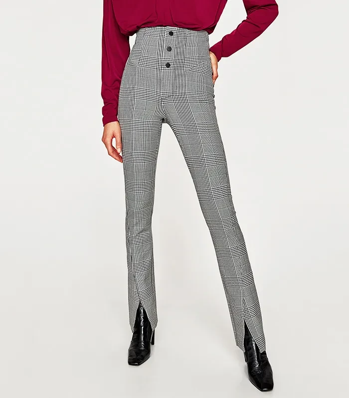 ZARA Woman Plaid High Waisted Split Hem Pants