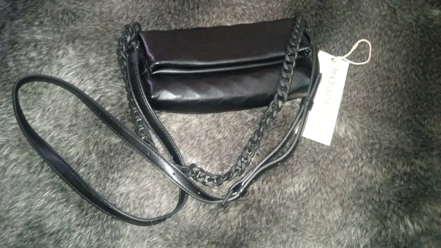 Madison West Black Real Leather Chain Shoulder Bag