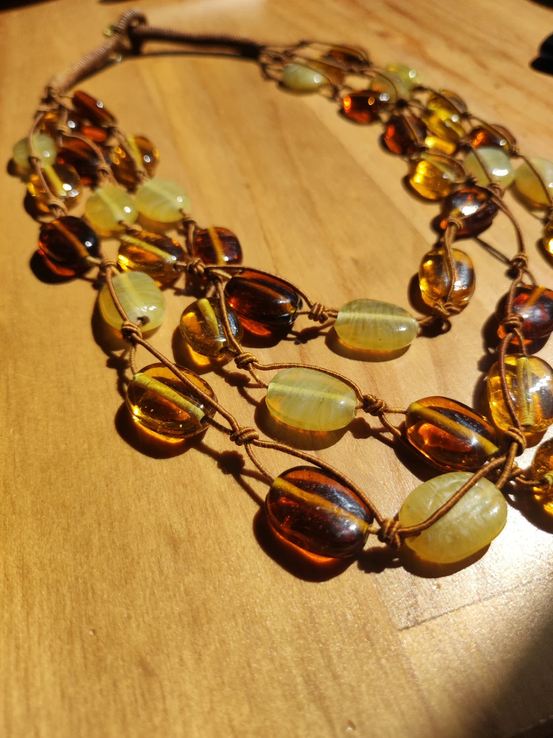 Beaded Necklace - Amber and Green
