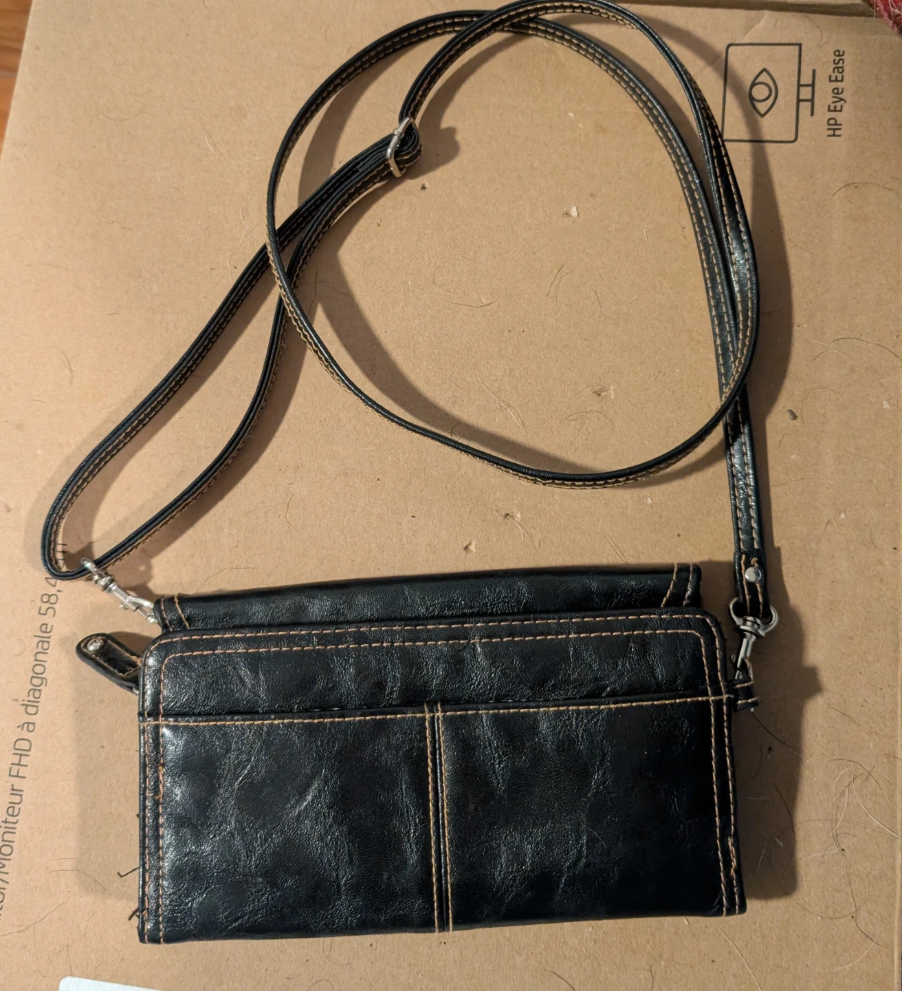 Black Clutch Wallet with Shoulder Strap