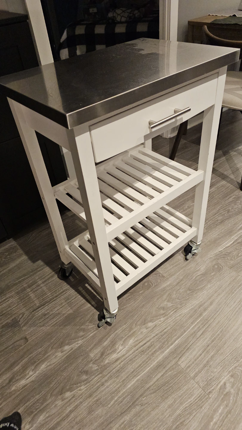 White Kitchen Cart with Stainless Steel Top - photo 2