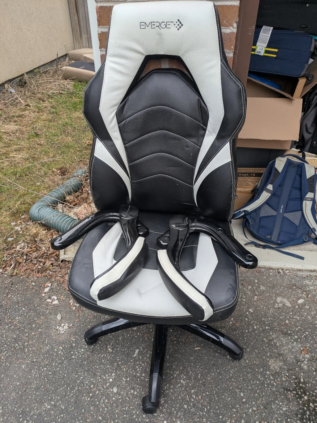 Emerge Vortex Bonded Leather Gaming Chair, Black and White - photo 2