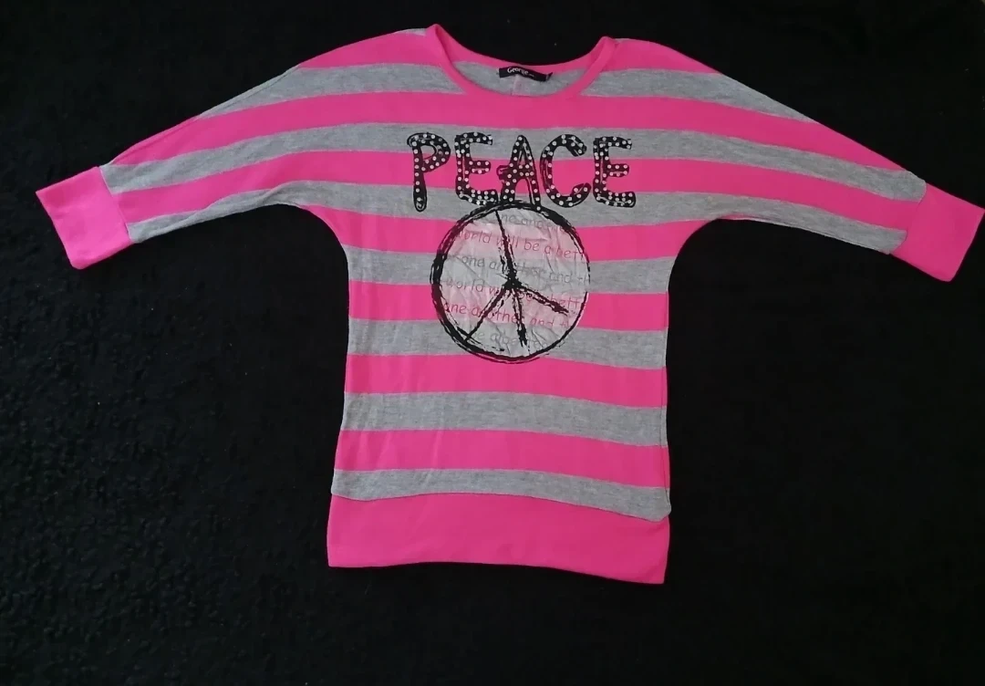 Cute  Pink & Grey Striped Peace T-Shirt - photo 2