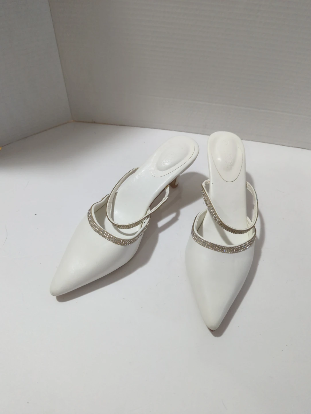 White Mules with Rhinestone Detail