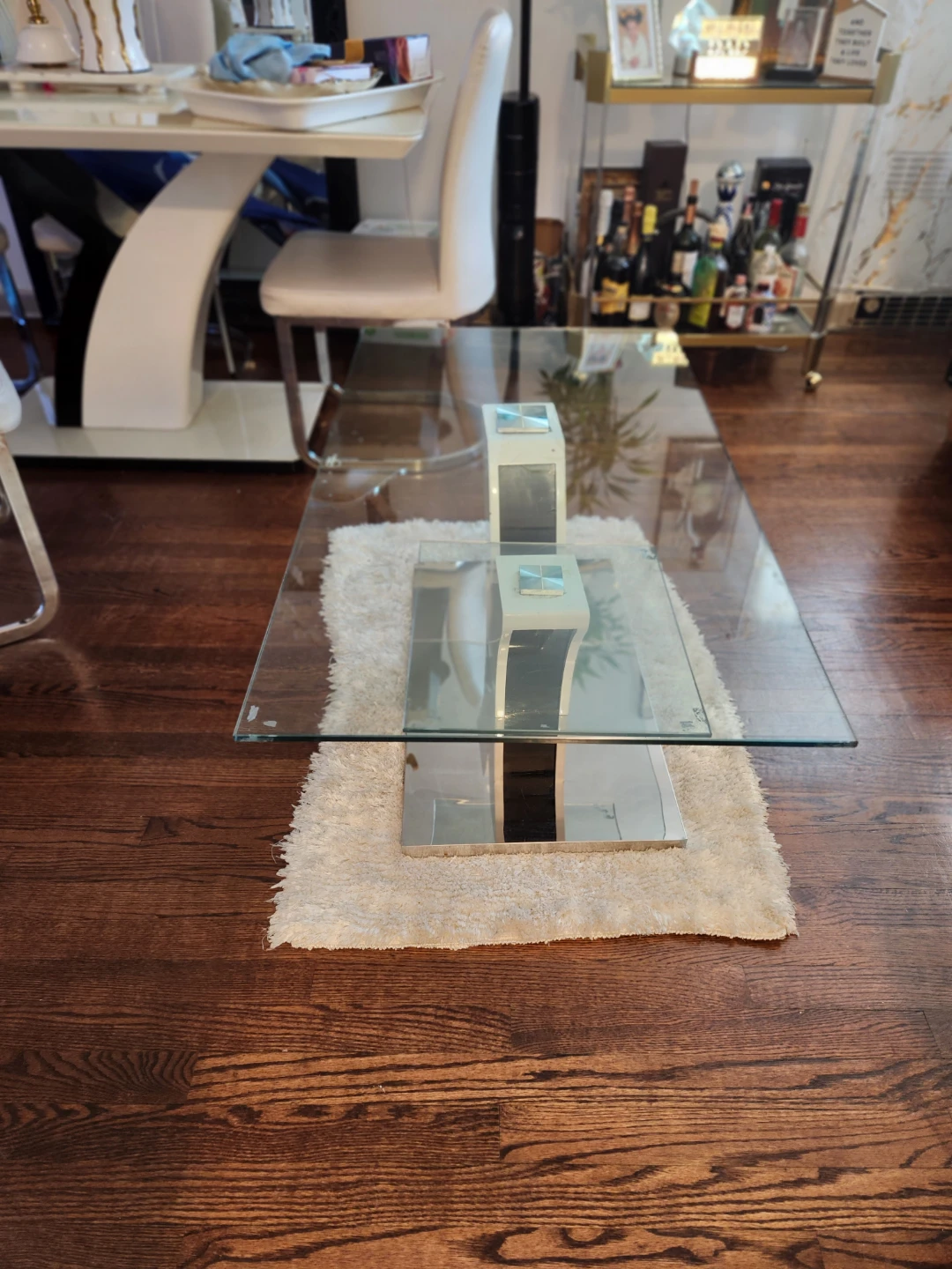 Modern Glass Coffee Table with White and Chrome Base - photo 2