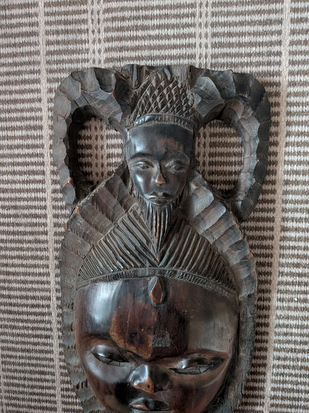 Hand Carved Wooden Tribal Mask Wall Hanging. The wood is ebony - photo 3