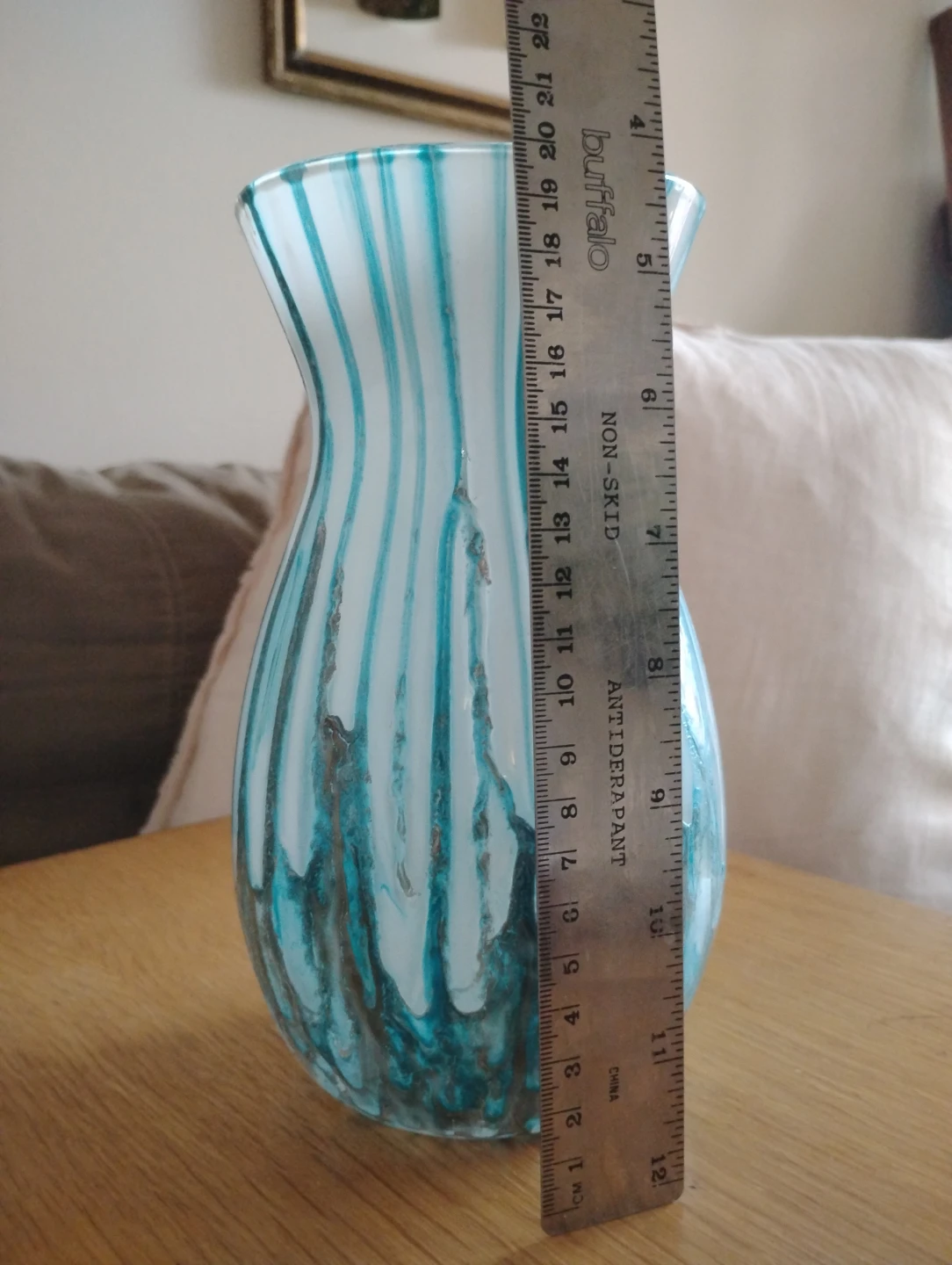 Decorative Glass Vase - Teal and White Swirls - photo 3
