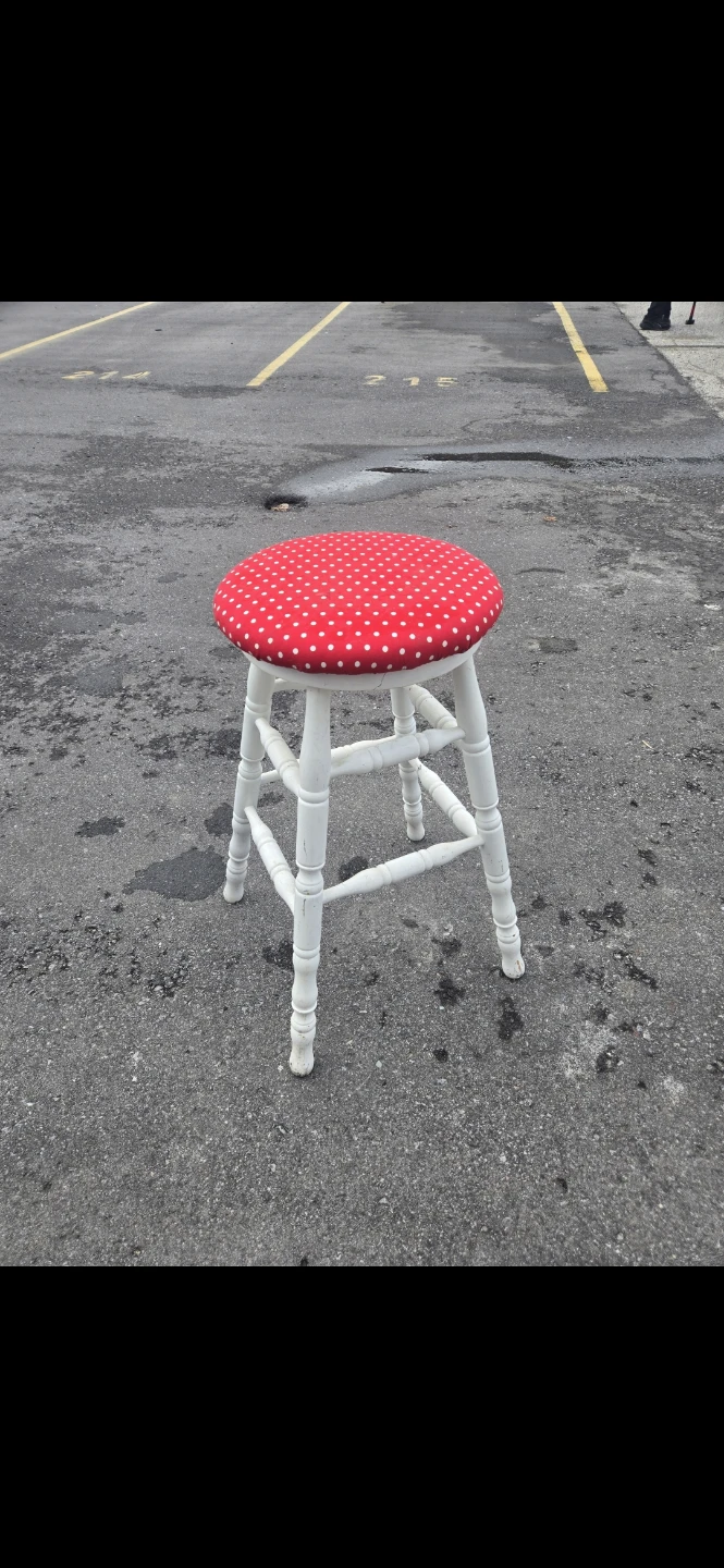 White Bar Stool with Red Polka Dot Seat