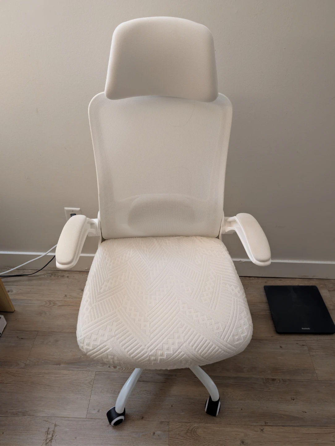 White mesh ergonomic office chair with headrest