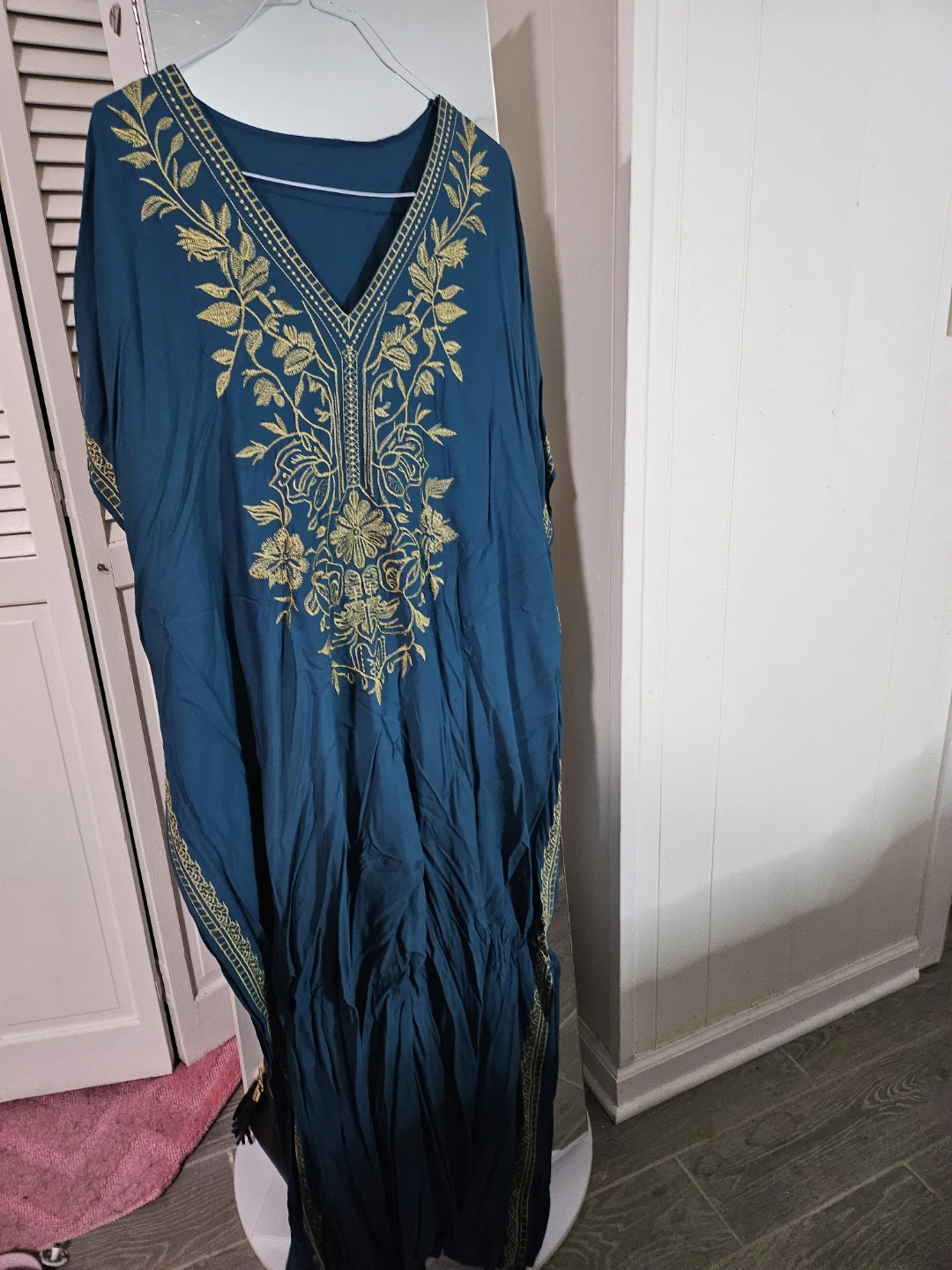 Embroidered Kaftan Dress Teal Green Gold Women's One Size - photo 4