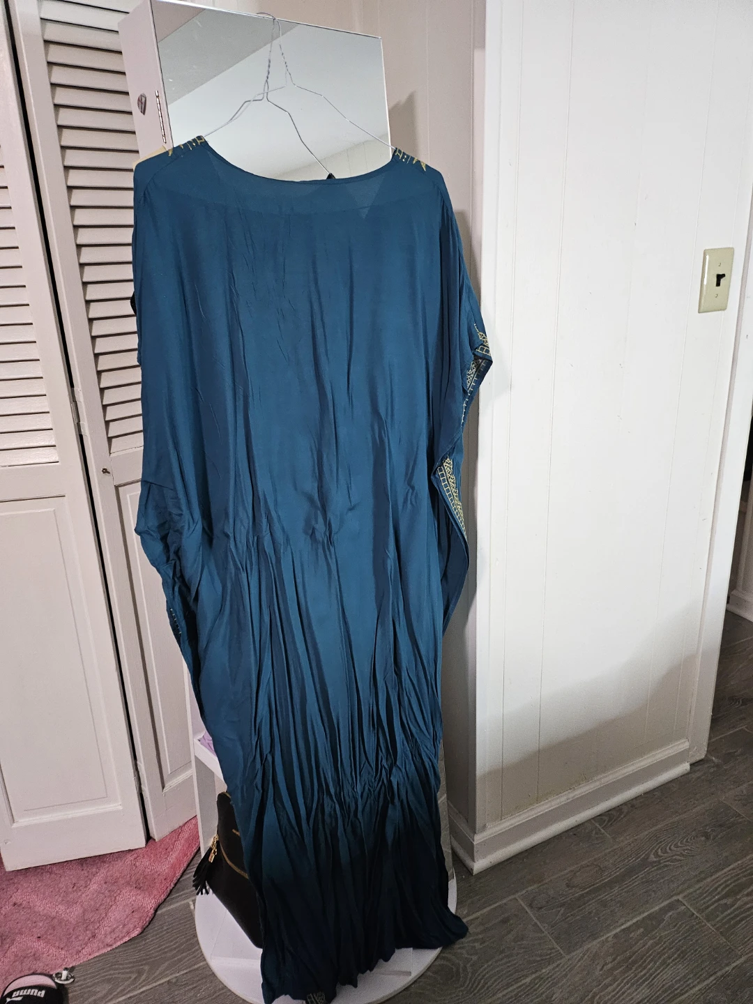 Embroidered Kaftan Dress Teal Green Gold Women's One Size - photo 5