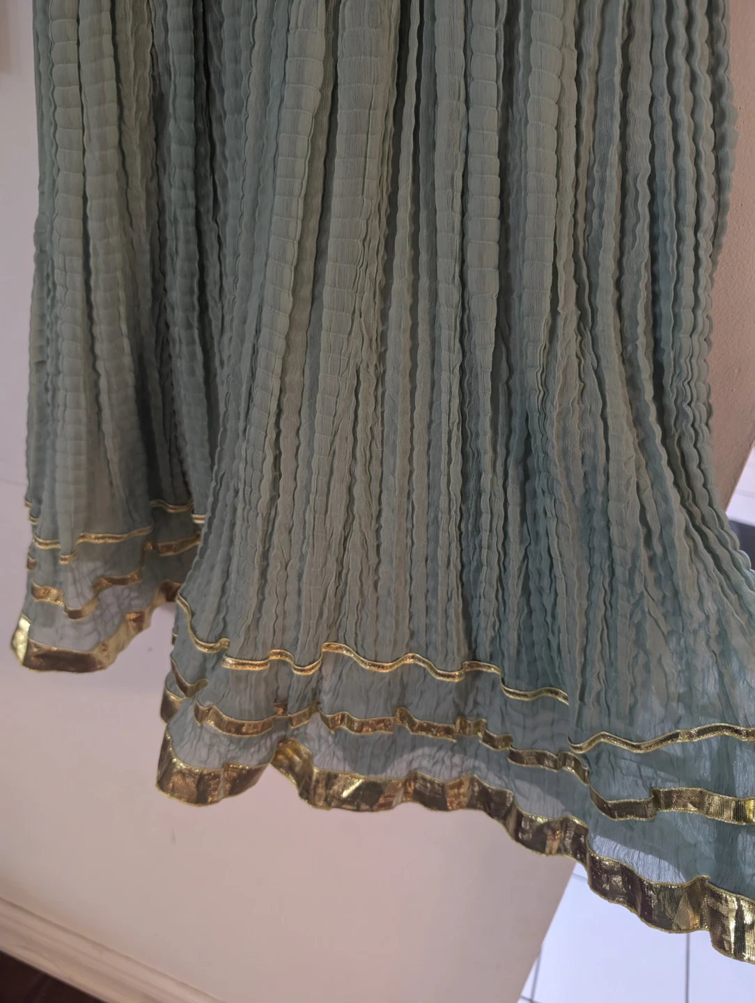 Girl's Embellished Teal Dress with Pants and Scarf - photo 4