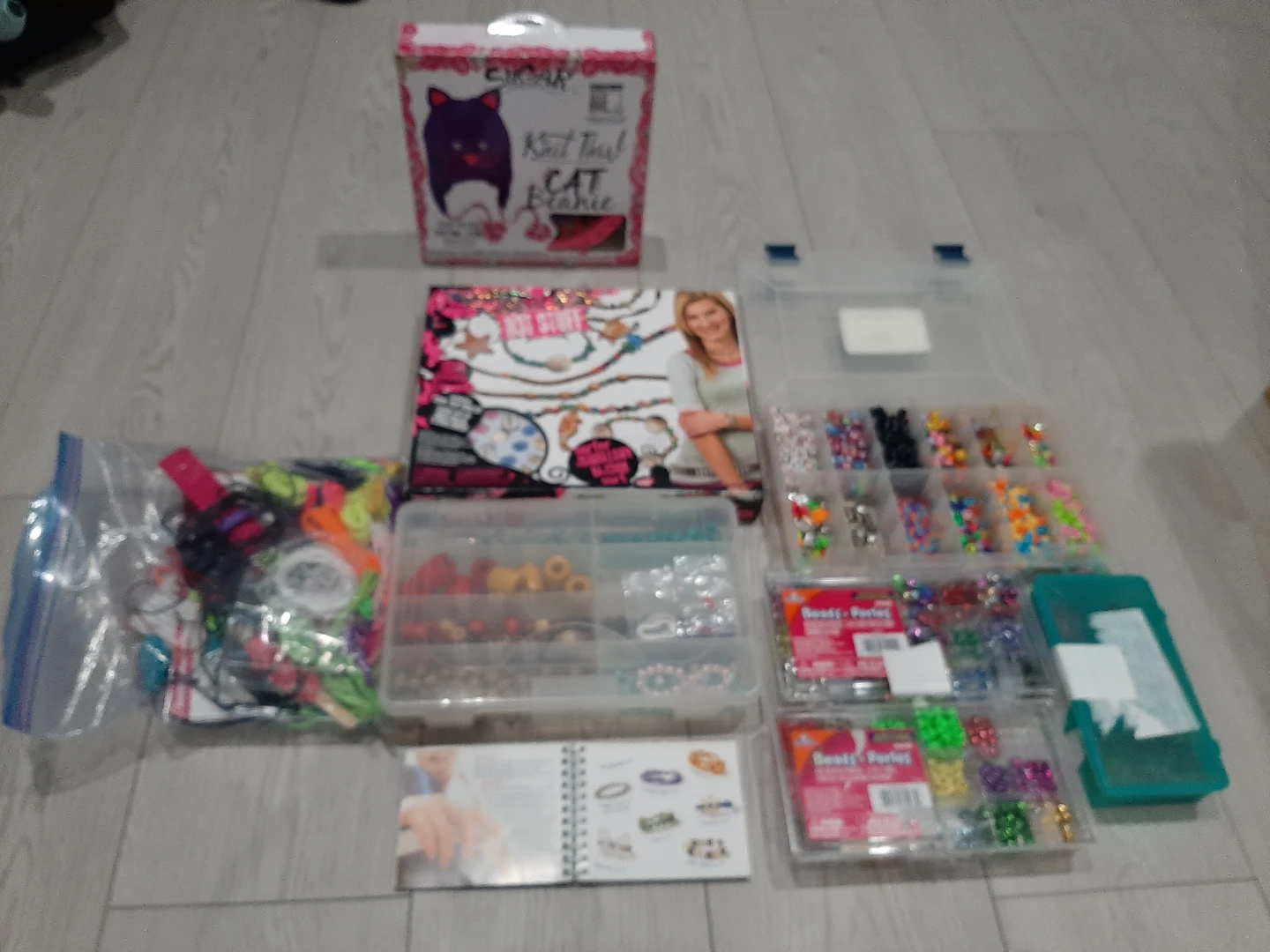 Sugar "Knit This!" Cat Beanie Knitting Kit and a lot of beads