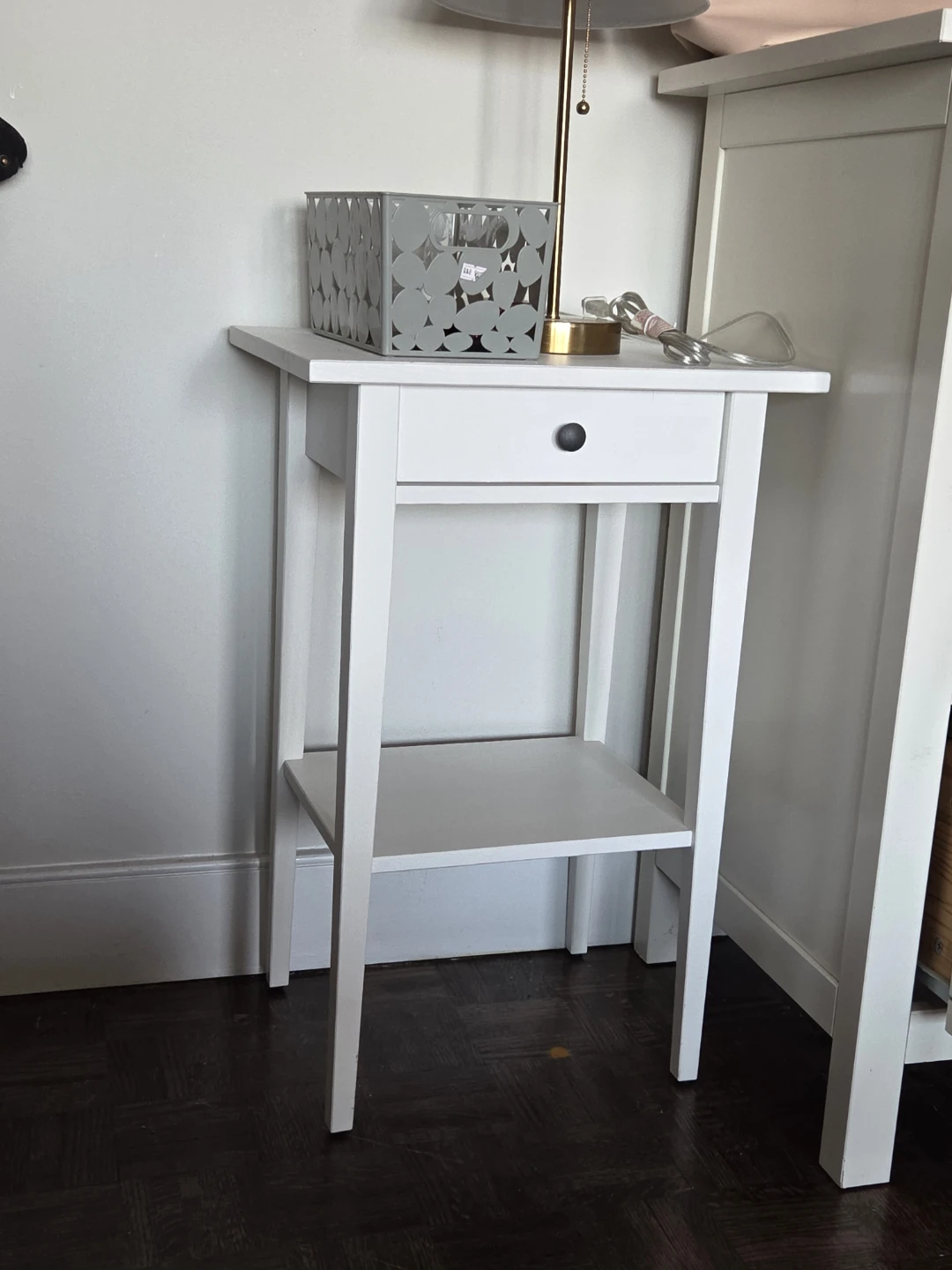 White Wooden Side Table with Drawer